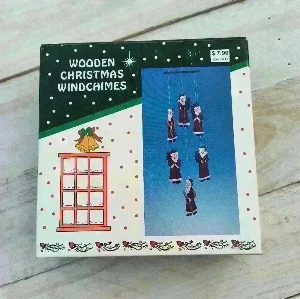 Vintage Wooden Christmas Windchimes Santa Clause Christmas Decor Fabri-Centers